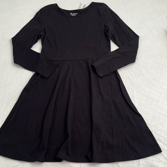 The children’s place black stretch long sleeve crew neck fit and flare dress - Picture 1 of 9